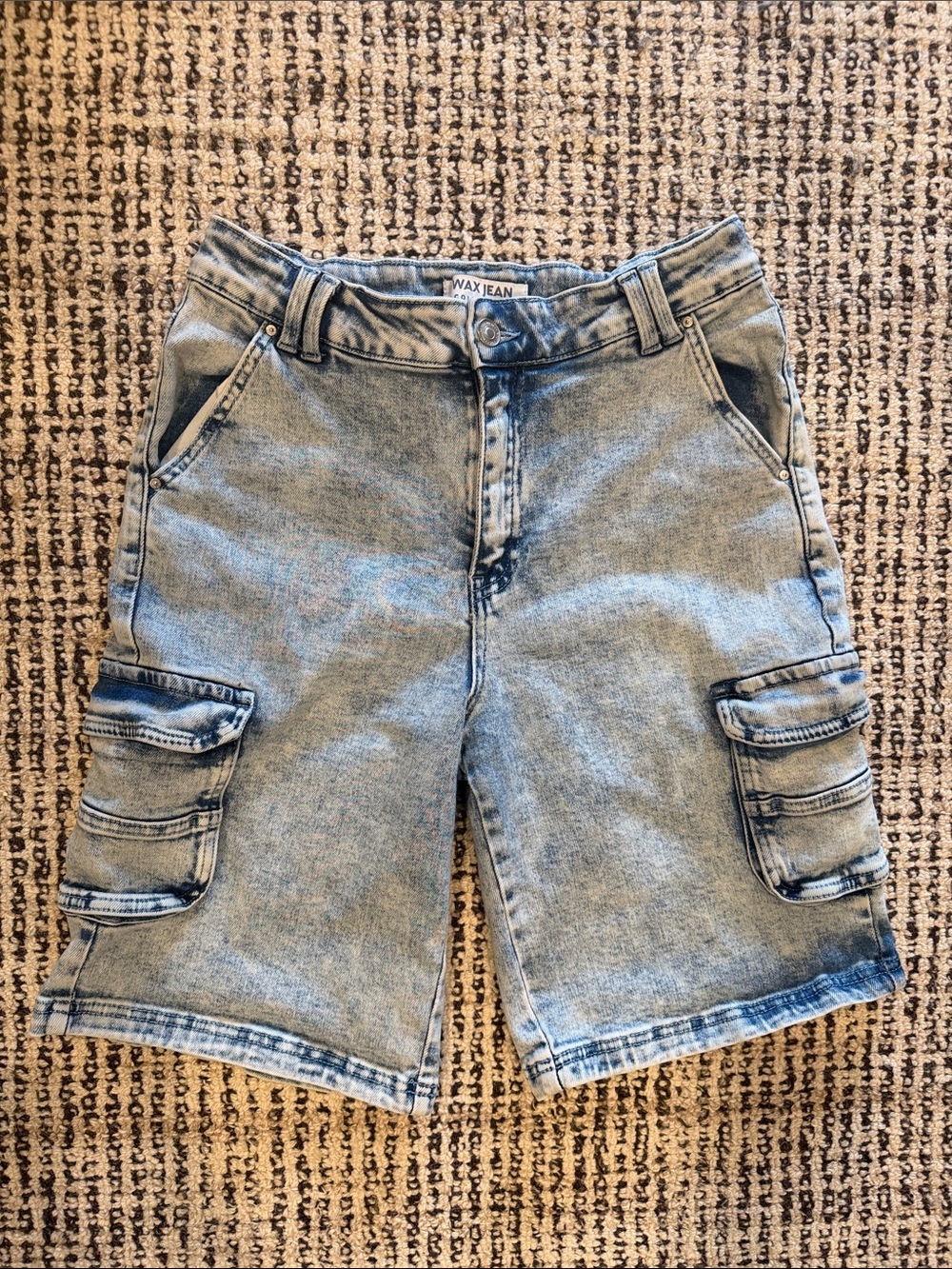 Washed Blue Cargo Denim Shorts